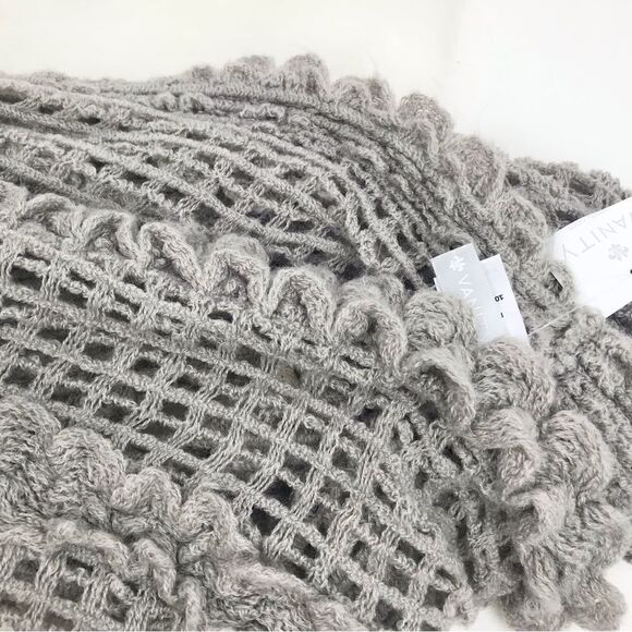 Vanity Gray Open Knit Infinity Scarf with cream lace trim- New With Tags - Picture 9 of 15